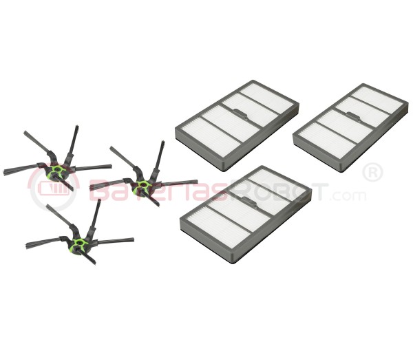 Kit di 3 spazzole laterali, 3 filtri HEPA